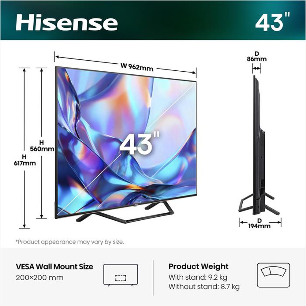 Immagine del prodotto HISENSE - Smart TV QLED 4K 43" 43A79S-NERO