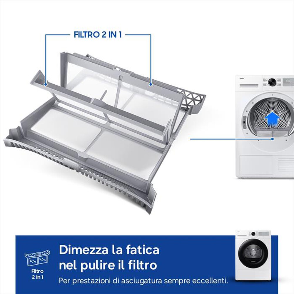 Immagine del prodotto SAMSUNG - Asciugatrice DV90DG52A0AHET 9KG Classe C-Bianco obl&ograve; nero display silve