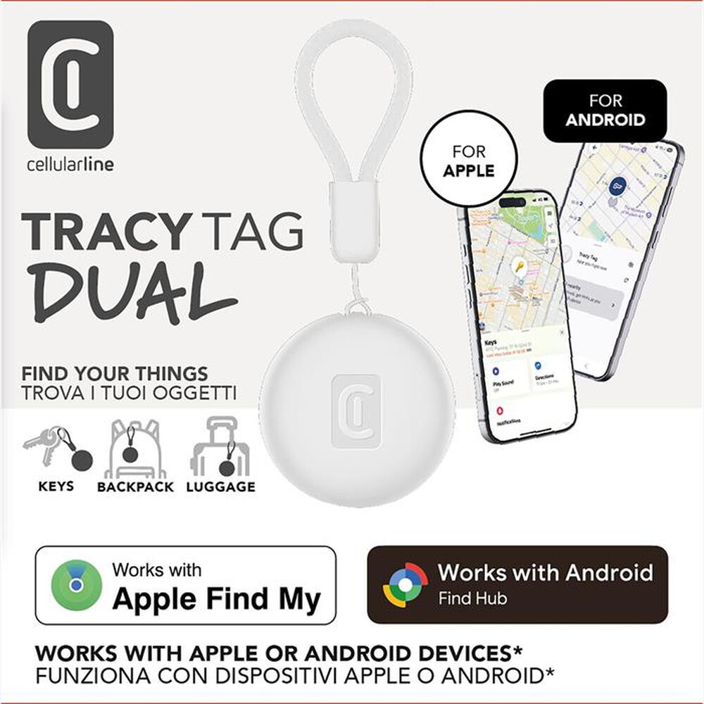 Immagine del prodotto CELLULARLINE - TRACY TAG DUAL PER DISPOSITIVI IOS - ANDROID-Bianco