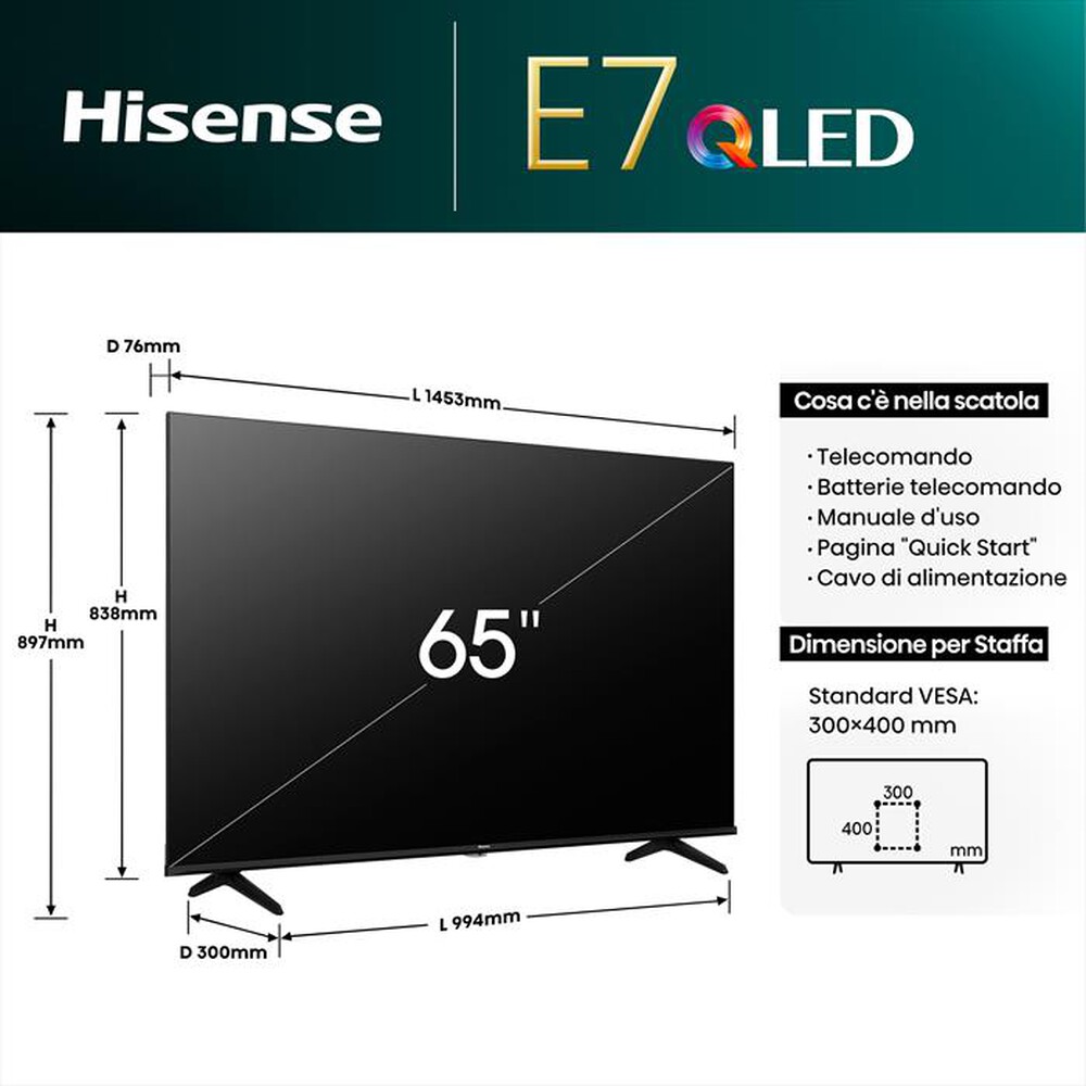 Immagine del prodotto HISENSE - Smart TV Q-LED UHD 4K 65" 65E79NQ-NERO