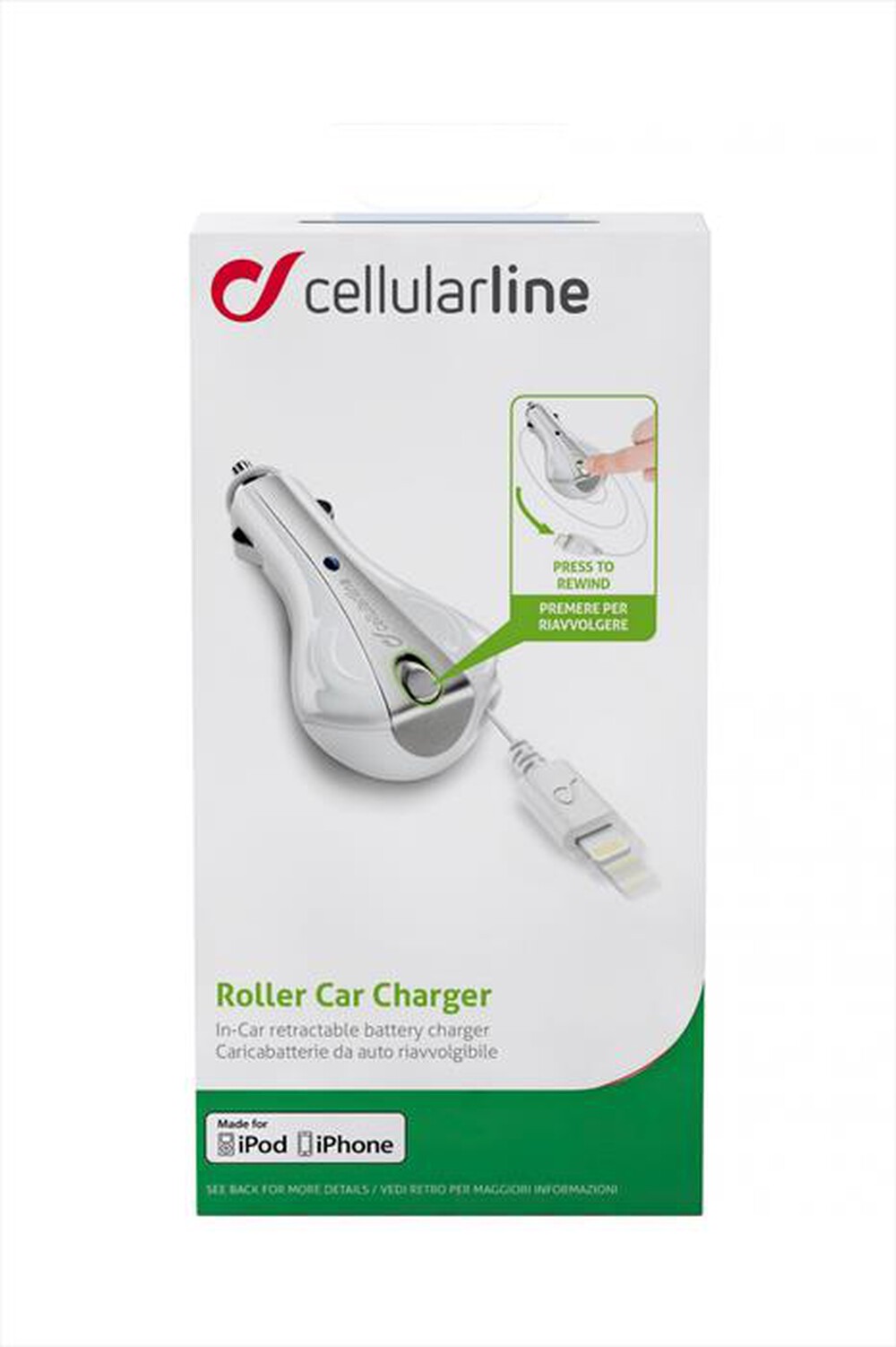 Immagine del prodotto CELLULARLINE - Roller Car Charger - Lightning-Bianco