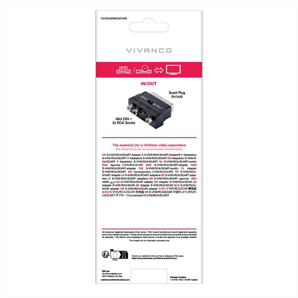Immagine del prodotto SBS - Adattatore Video scart 21 pin maschio a 3 RCA-Nero