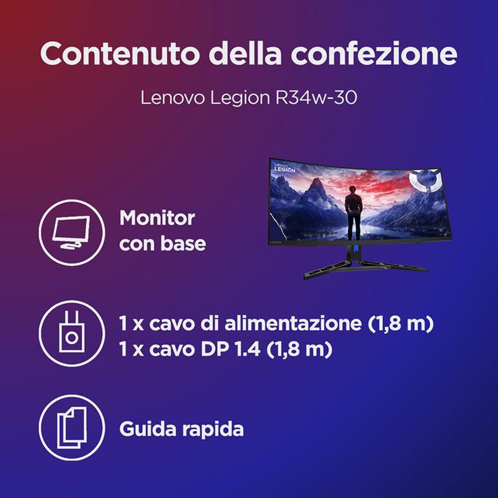 Immagine del prodotto LENOVO - Monitor WLED 34" LEGION R34W-30 67C7GACBIT-Raven Black