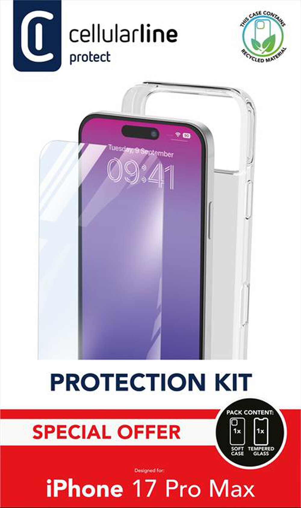 Immagine del prodotto CELLULARLINE - Kit di accessori PROTECTION KIT per IPHONE 17 PRO-Trasparente
