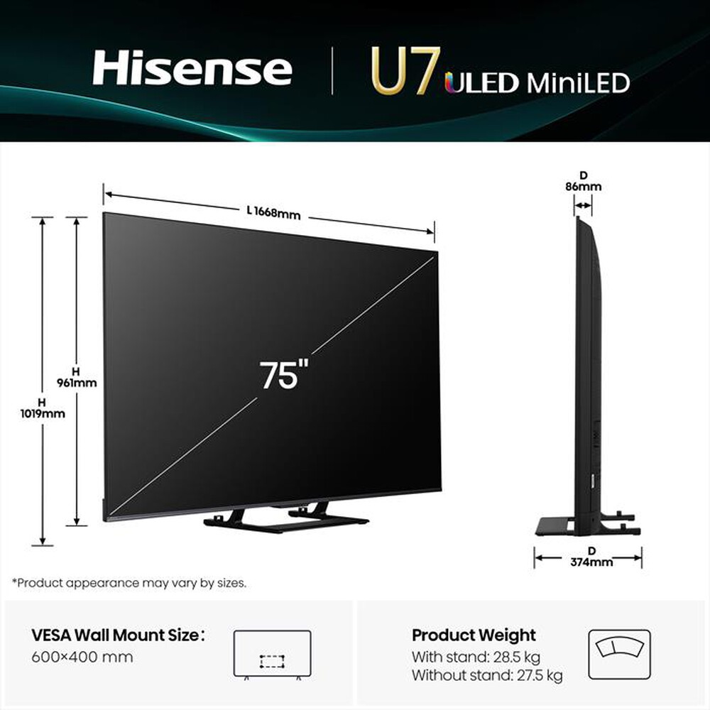 Immagine del prodotto HISENSE - Smart Tv Mini LED 75" 4K Ultra HD 75U79Q 144Hz-NERO