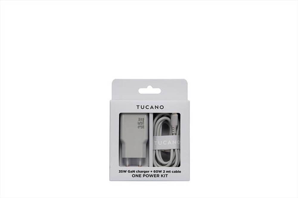 Immagine del prodotto TUCANO - Power Kit ONE: Caricatore GaN 35W + Cavo USB-C 60W-GRIGIO