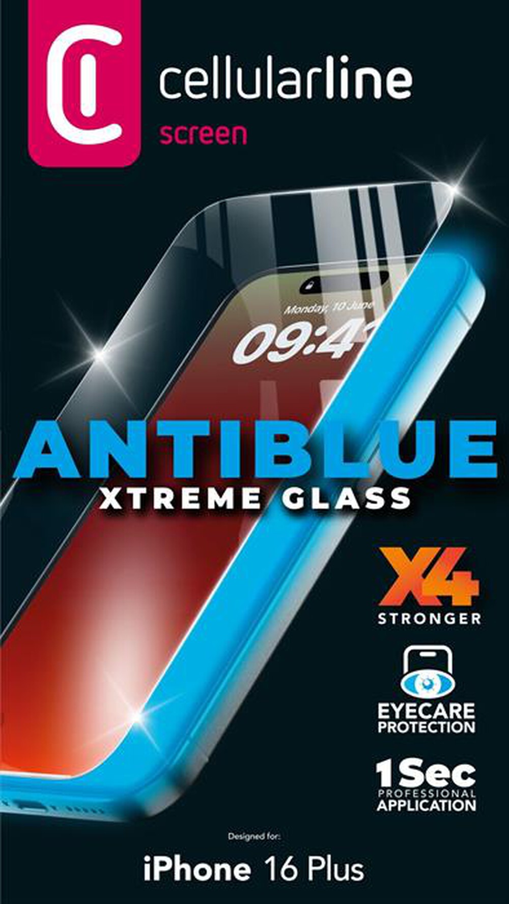 Immagine del prodotto CELLULARLINE - Pellicola ANTIBLUE XTREME GLASS iPhone 16 Plus-Trasparente