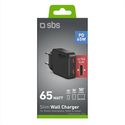 SBS - Caricabatterie Slim 65W 2x USB-C-Nera