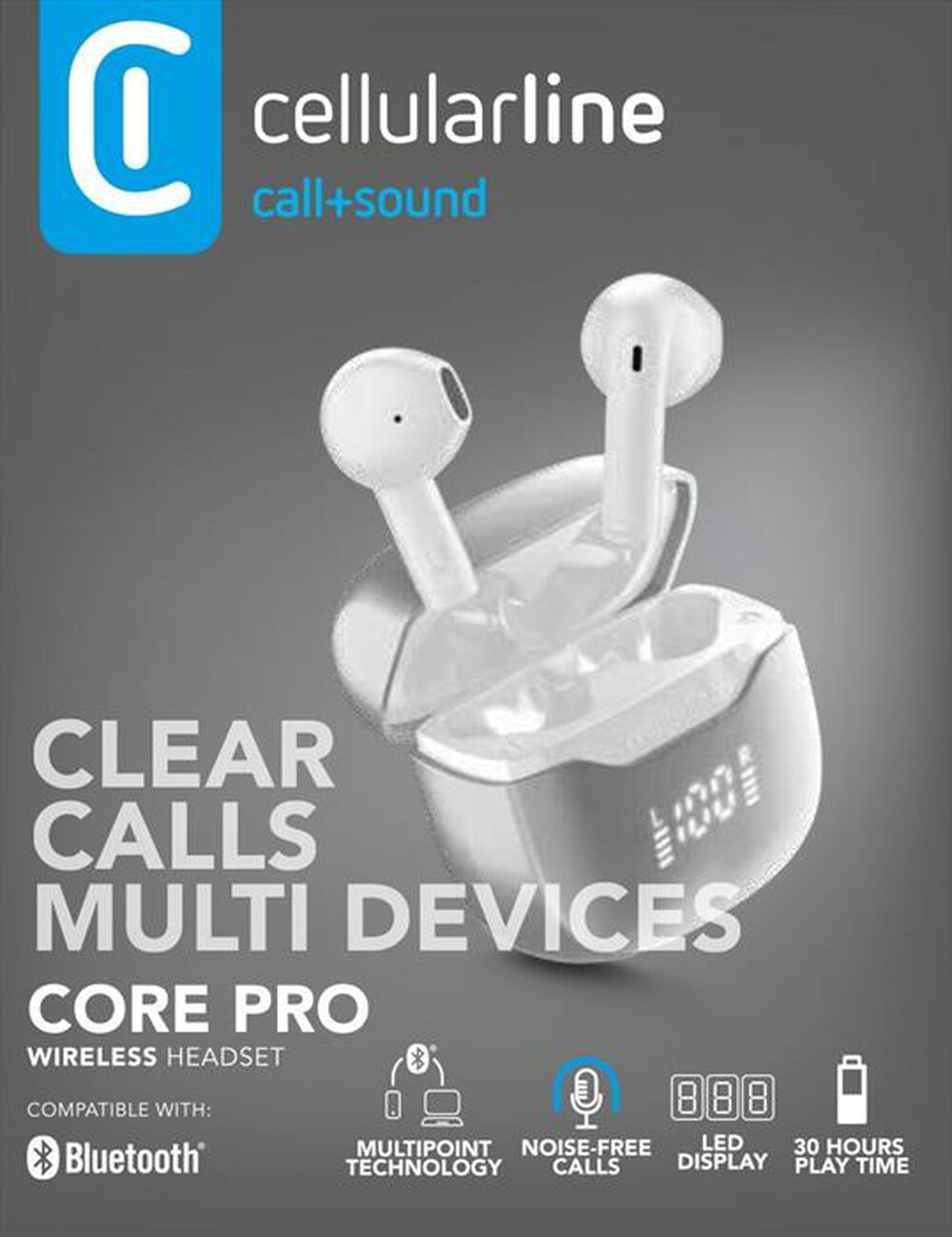 Immagine del prodotto CELLULARLINE - Auricolare bluetooth BTCOREPROTWSW-Bianco