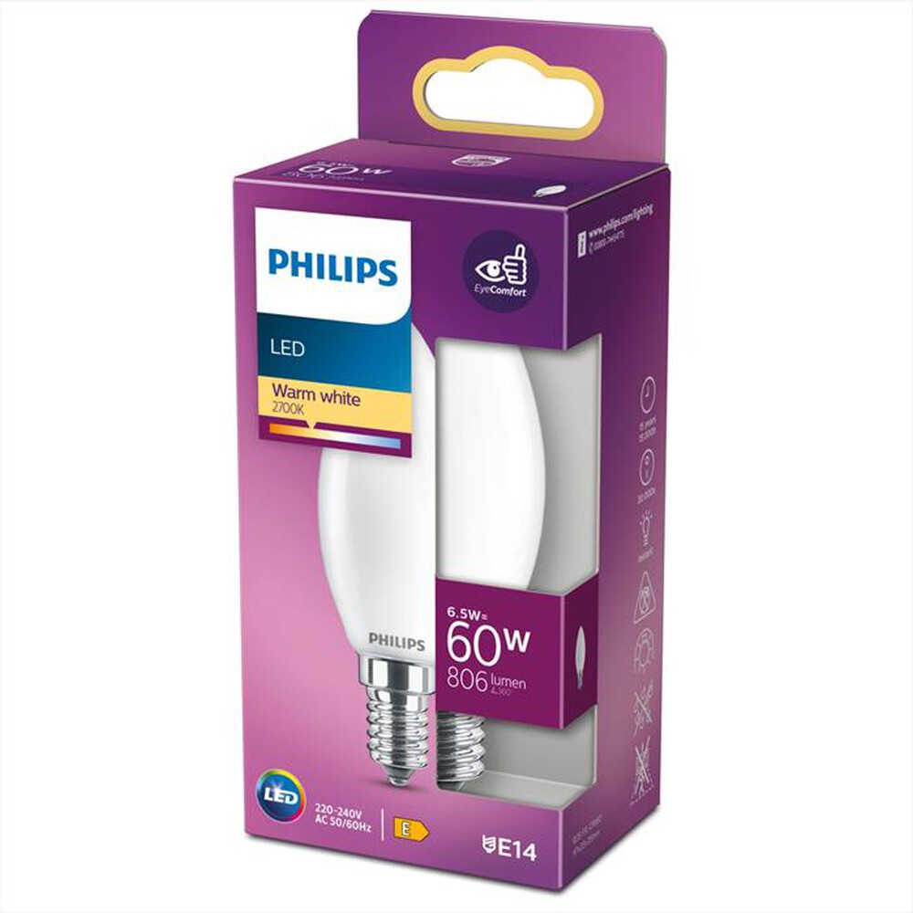 Immagine del prodotto PHILIPS - LED OLIVA E SFERA 6,5 W 60 W E14 LUCE BIANCA CALDA