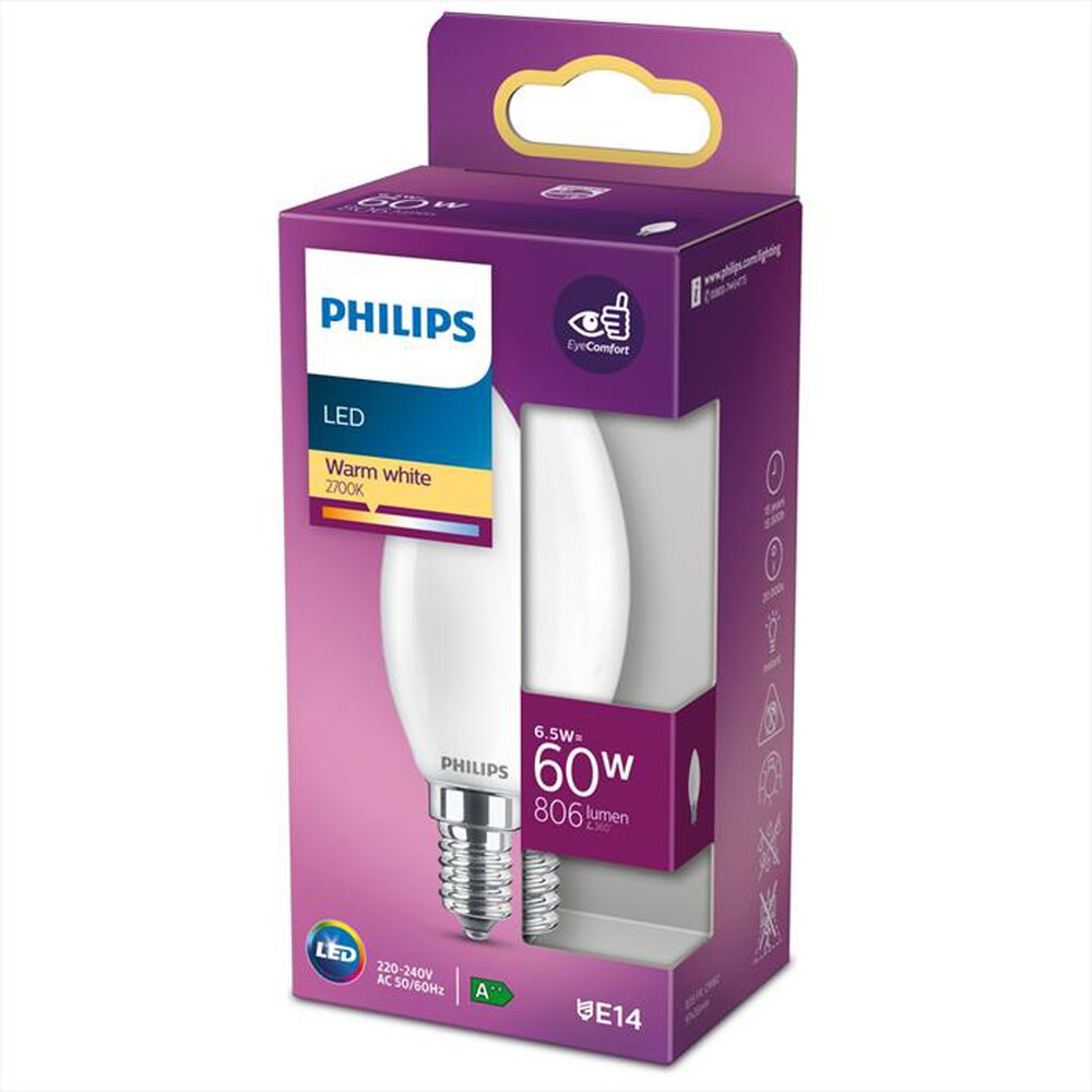 Immagine del prodotto PHILIPS - LED OLIVA E SFERA 6,5 W 60 W E14 LUCE BIANCA CALDA