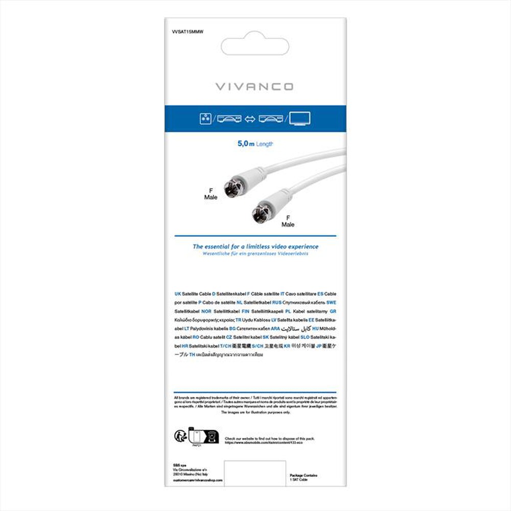Immagine del prodotto SBS - Receifer connection,F plug.F plug.5m-Bianco