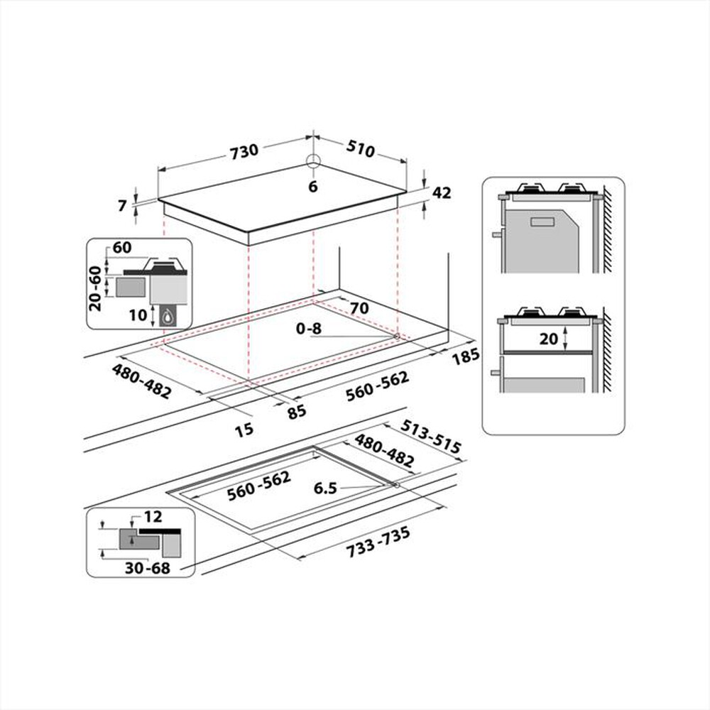 Immagine del prodotto WHIRLPOOL - Piano cottura a gas ELEMENTS GOA 7523/NB1 73 cm-Nero