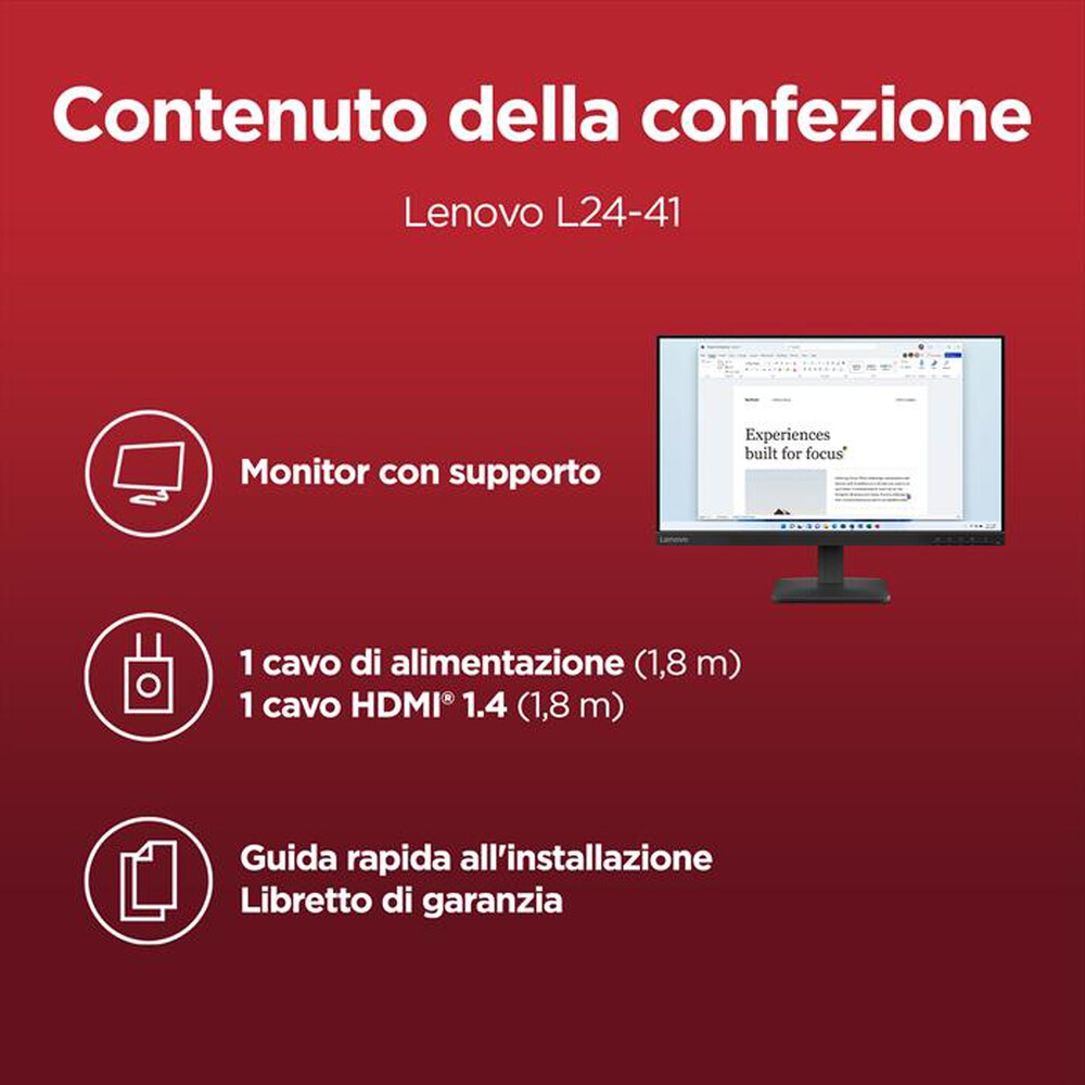 Immagine del prodotto LENOVO - Monitor WLED FHD 23,8" L244E-Raven Black
