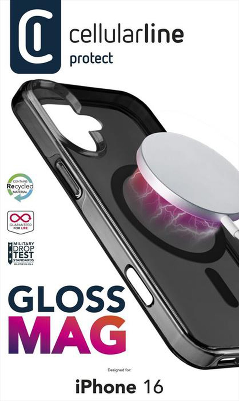 Immagine del prodotto CELLULARLINE - Cover case GLOSS MAG per iPhone 16-Black