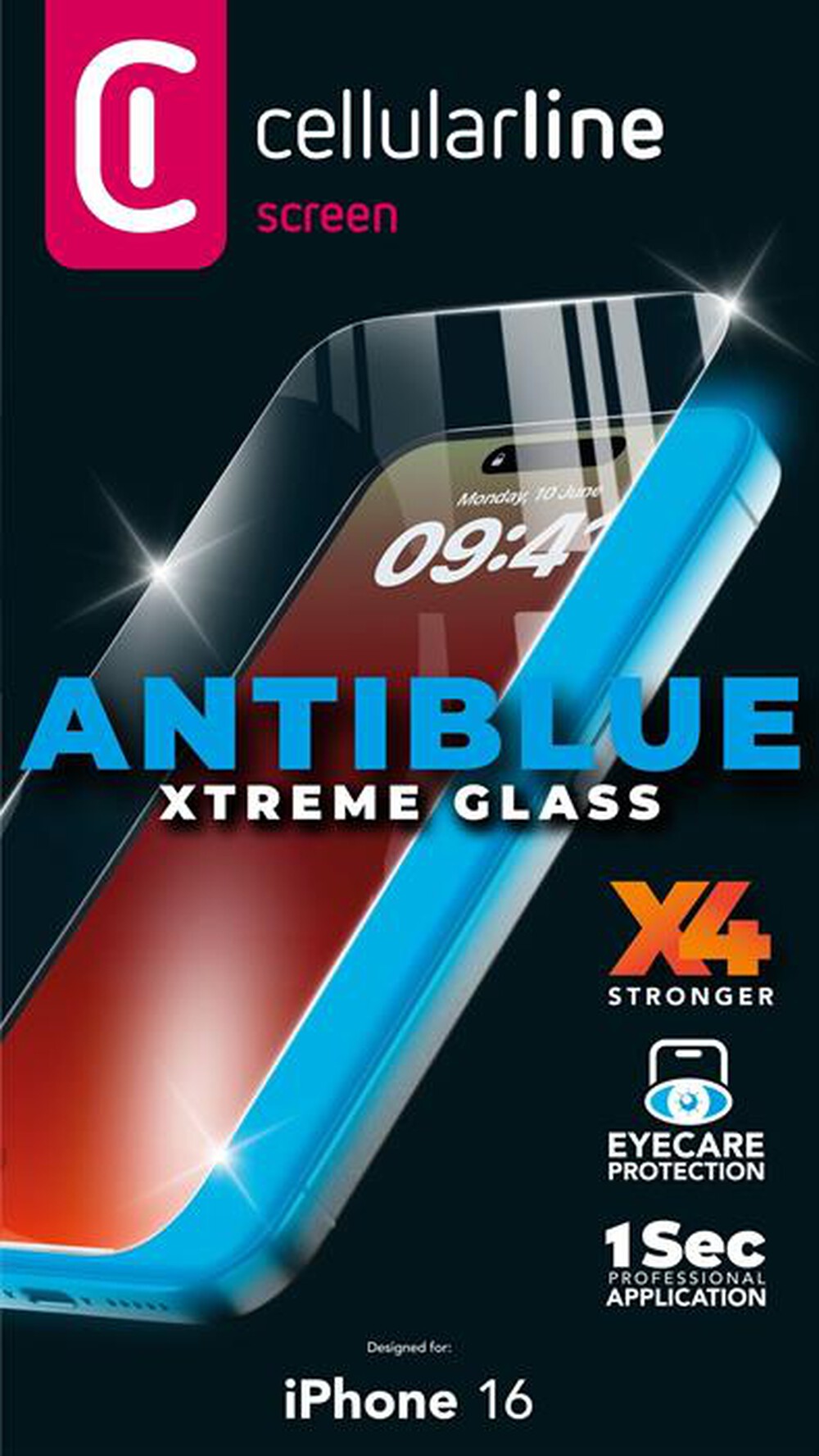 Immagine del prodotto CELLULARLINE - Pellicola ANTIBLUE XTREME GLASS per iPhone 16-Trasparente