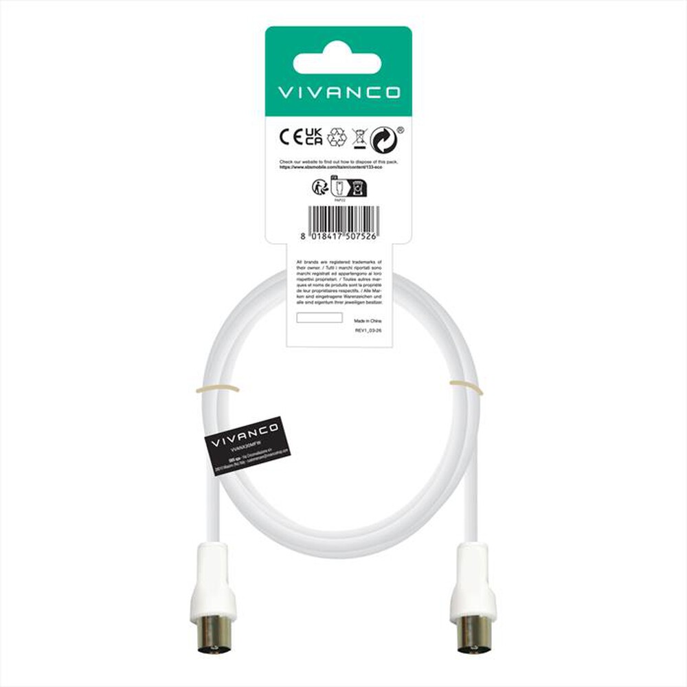 Immagine del prodotto SBS - Arial lead 3m coax-plugcoax-socket,-Bianco