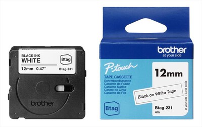 BROTHER - Nastro BTAG231 da 12mm lunghezza 4mt comp. PT-N11-nero/bianco