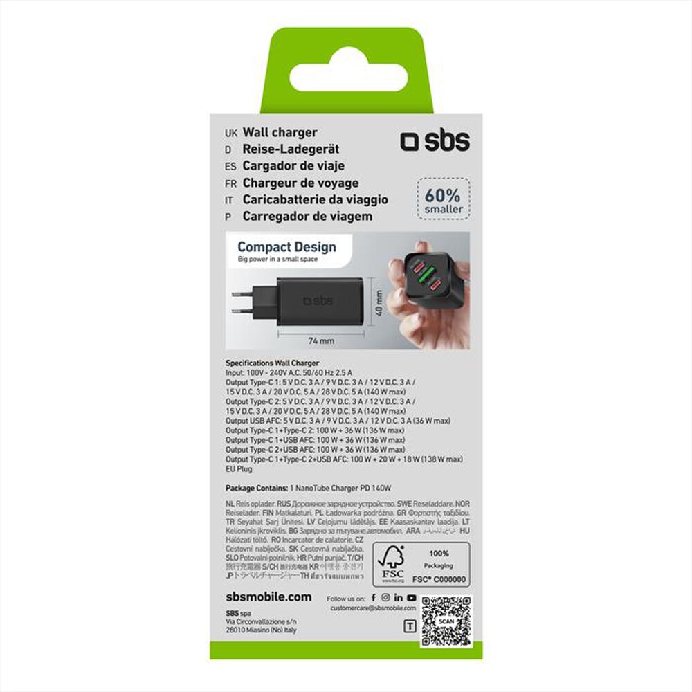 Immagine del prodotto SBS - Caricatore da auto TETRGANUSB2CPD140W-Nero