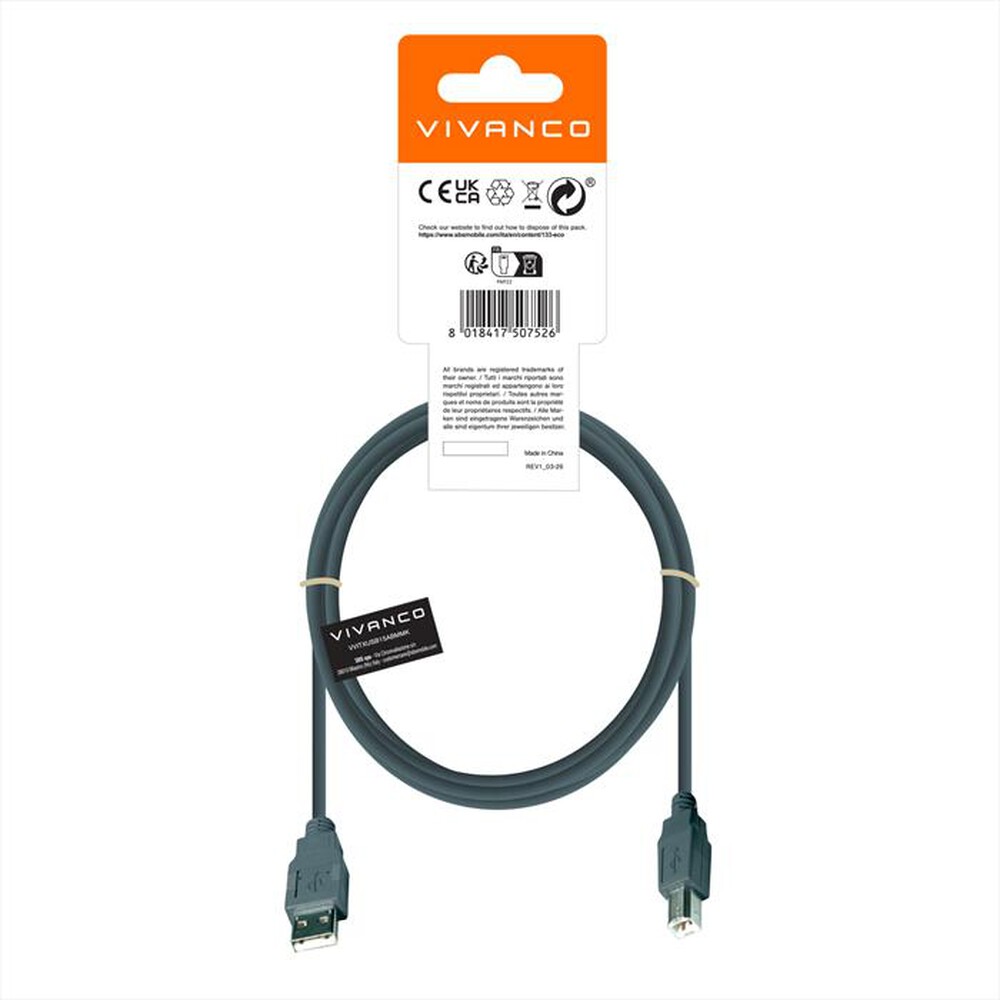 Immagine del prodotto SBS - USB2.0 komp.Lead,a-B 1,5m,colored-Grigio scuro
