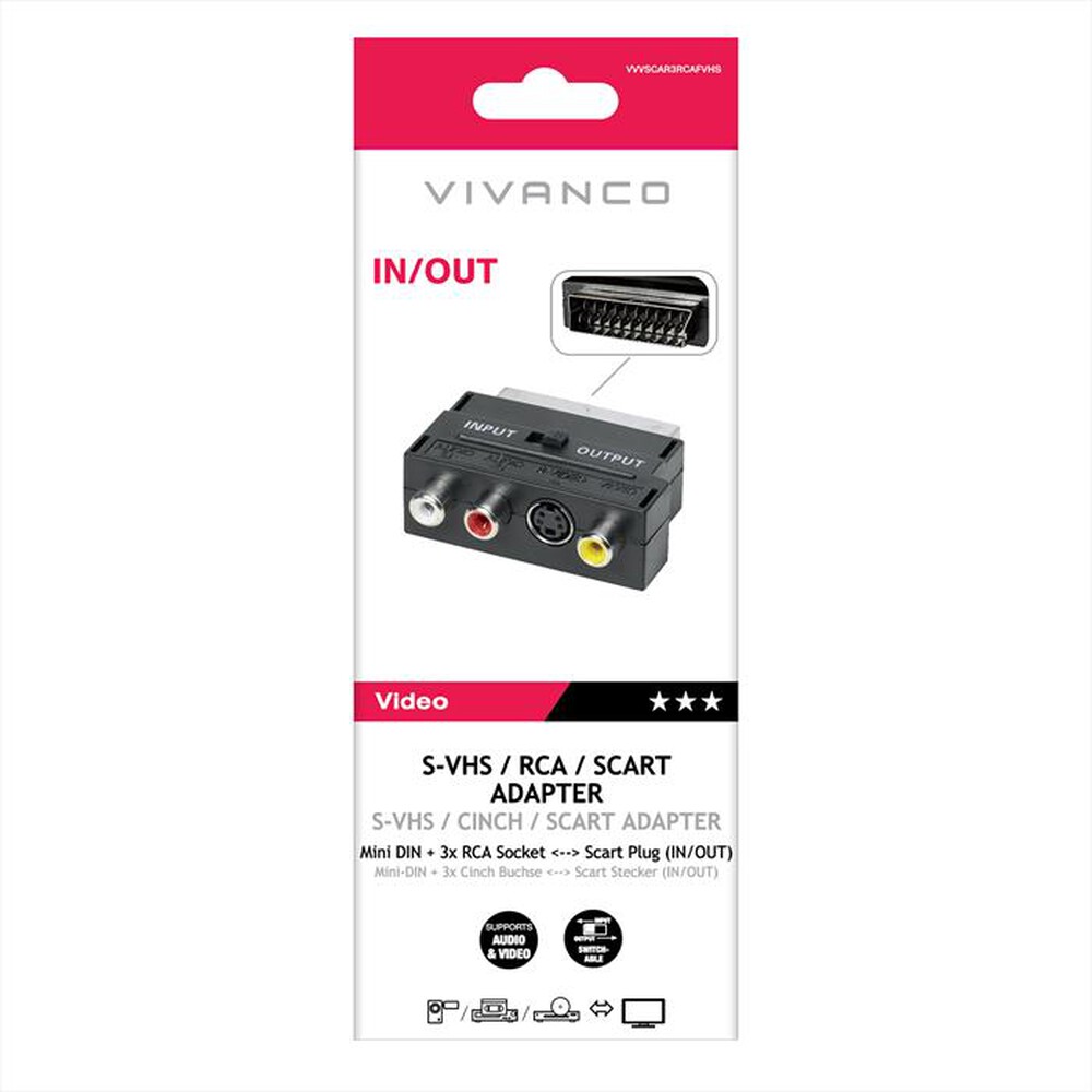 Immagine del prodotto SBS - Adattatore Video scart 21 pin maschio a 3 RCA-Nero