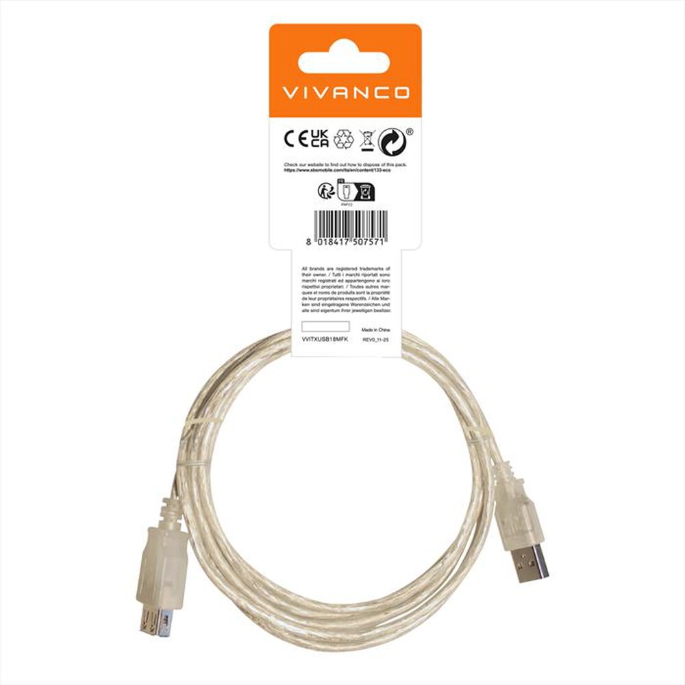 Immagine del prodotto SBS - USB 2.0 comp. extention,pl.A-socket A,1,8m-Trasparente
