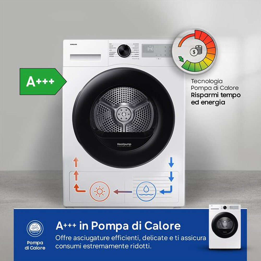 Immagine del prodotto SAMSUNG - Asciugatrice DV90DG52A0AHET 9KG Classe C-Bianco obl&ograve; nero display silve