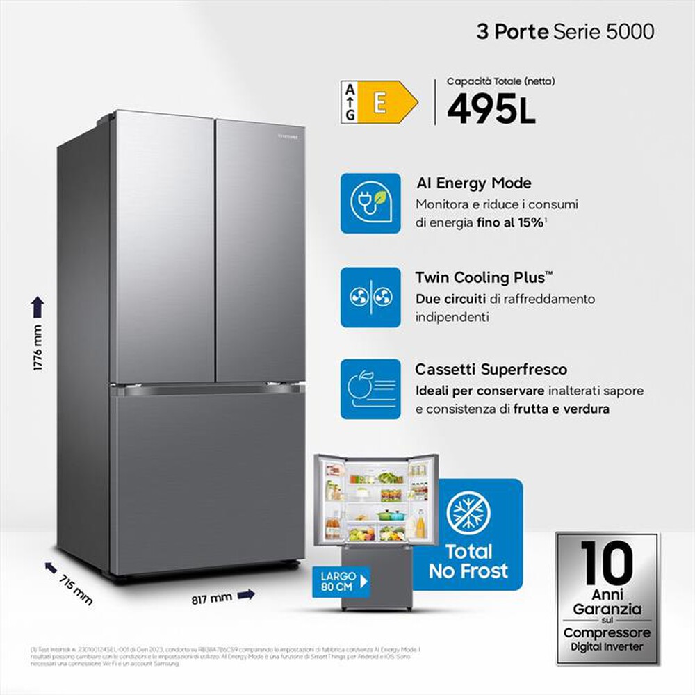 Immagine del prodotto SAMSUNG - Frigorifero combinato RF50C510ES9/EF Classe E 496l-METAL INOX