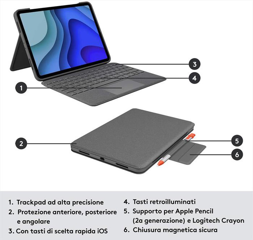 Immagine del prodotto LOGITECH - Folio Touch for iPad Pro 11-inch - GREY - ITA - OT-Grigio