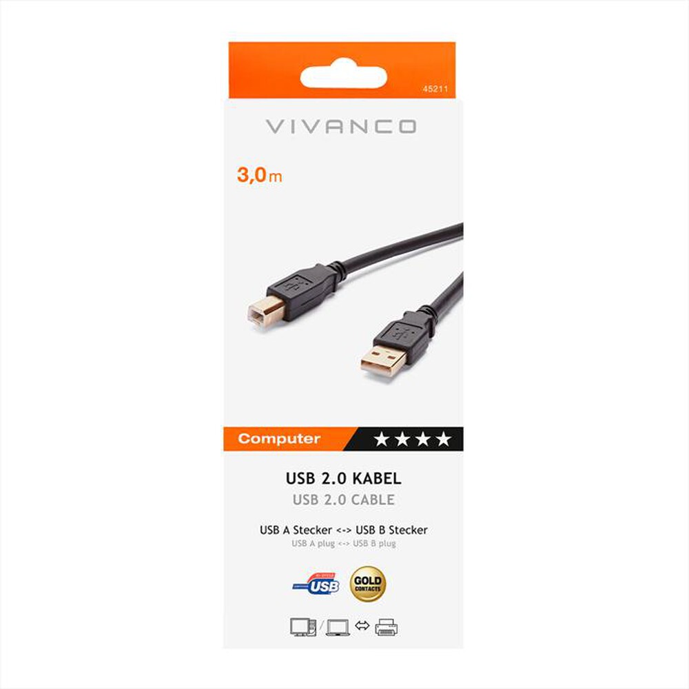Immagine del prodotto SBS - USB 2.0 cert.cavo plug A- plug B,3 m-Nero