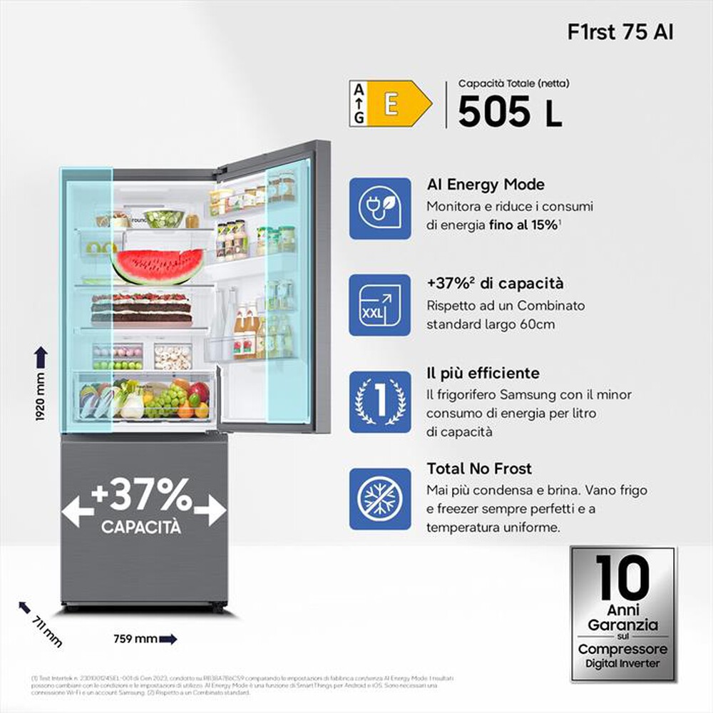 Immagine del prodotto SAMSUNG - Frigorifero combinato RB50DG632ES9EF ClasseE 505lt-Inox