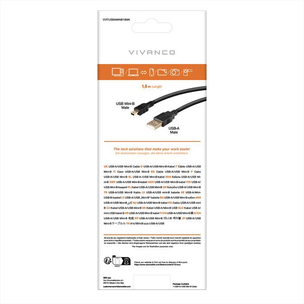 Immagine del prodotto SBS - USB 2.0 cert.cavo plug A- plug miniB,1,8m-Nero