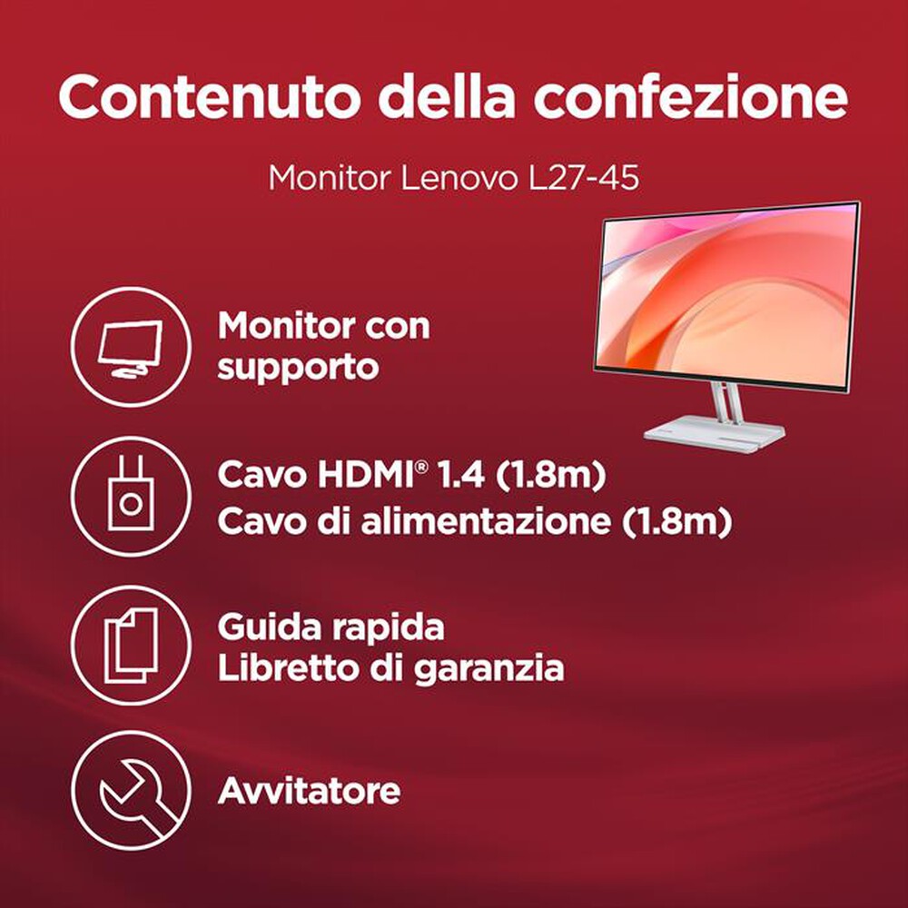 Immagine del prodotto LENOVO - Monitor WLED FHD 27" L27-4C 67DEKAC1IT-Cloud Grey