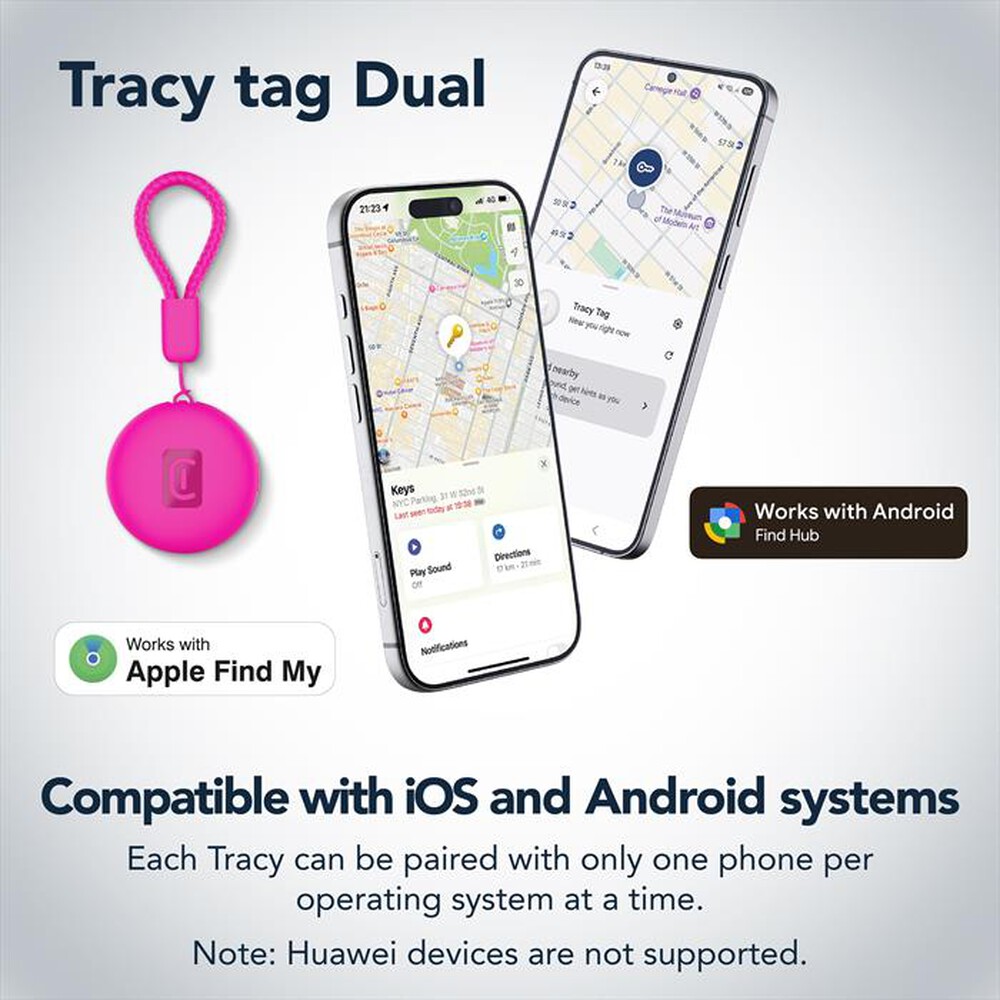 Immagine del prodotto CELLULARLINE - TRACY TAG DUAL PER DISPOSITIVI IOS - ANDROID-Rosa