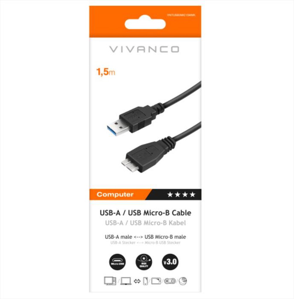 Immagine del prodotto VIVANCO - CAVO USB 3.1 GEN1 TIPO A A TIPO MICRO B 0,75 m-Nero