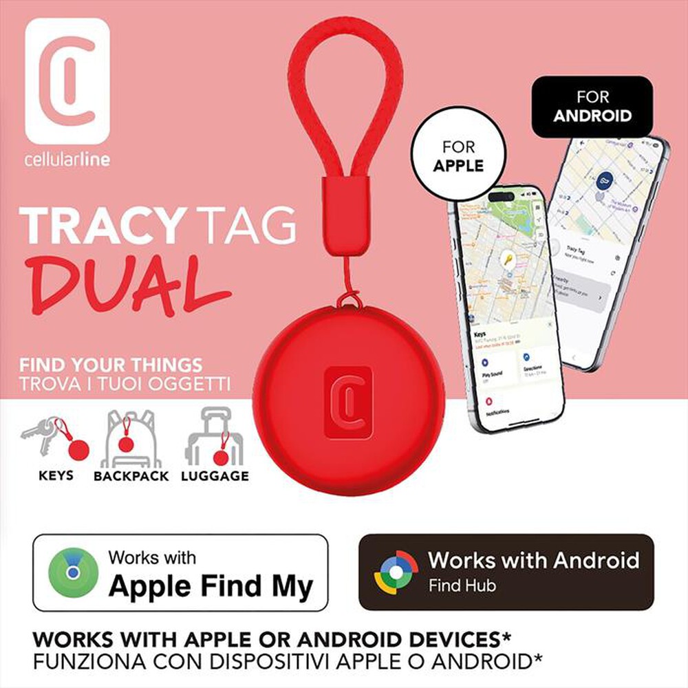 Immagine del prodotto CELLULARLINE - TRACY TAG DUAL PER DISPOSITIVI IOS - ANDROID-Rosso